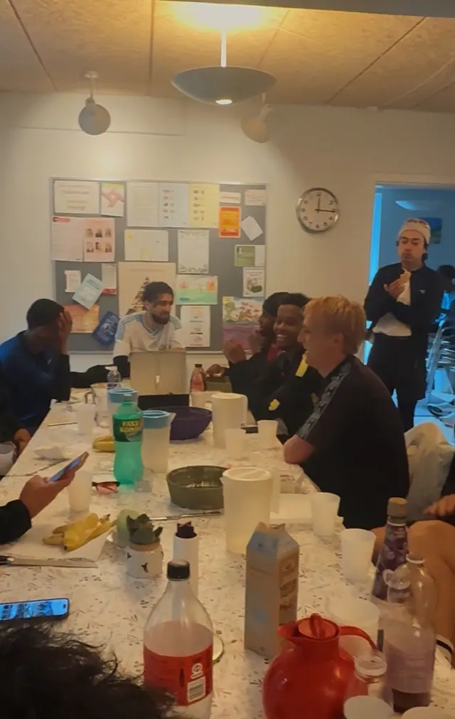 A long table indoors after the run