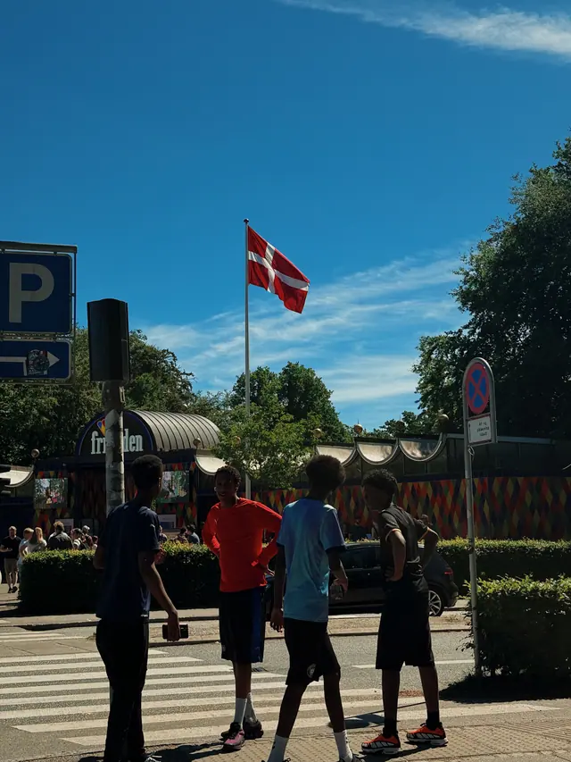 The group crossing a street