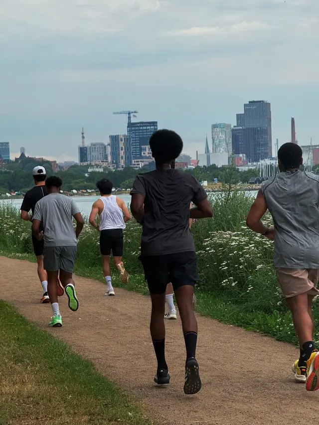 Running along the bay