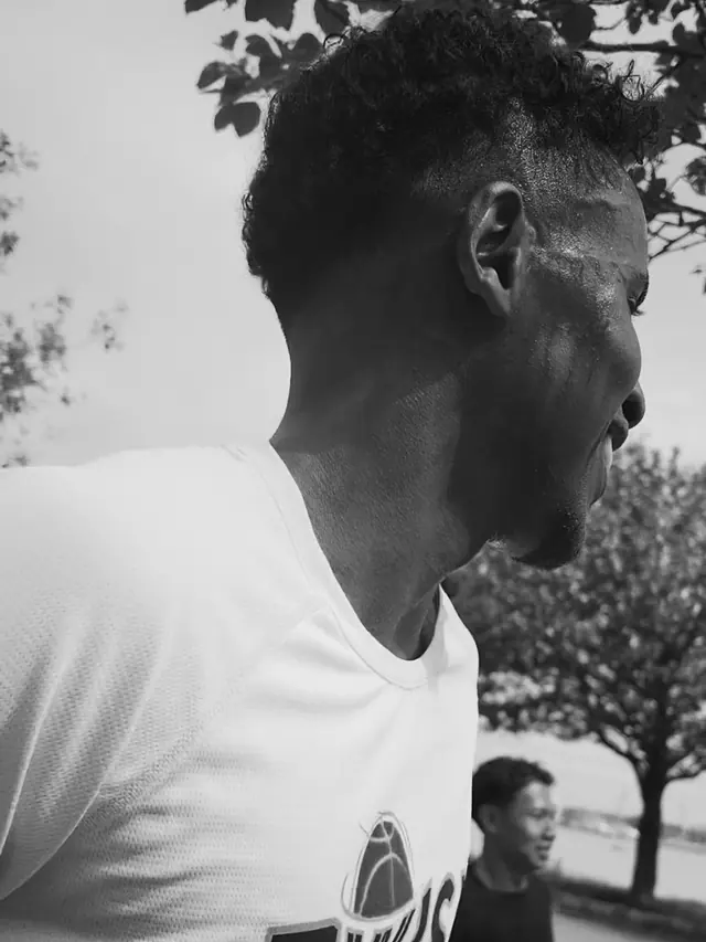 A portrait, laughing after the run