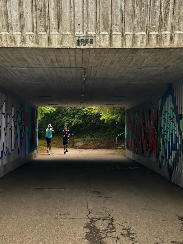 A runner in an underpass