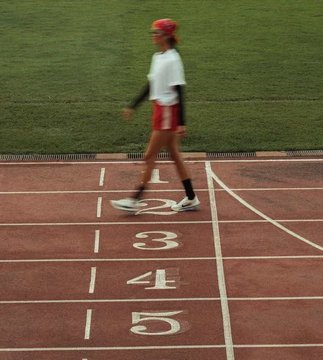 Walking the lanes of a running track