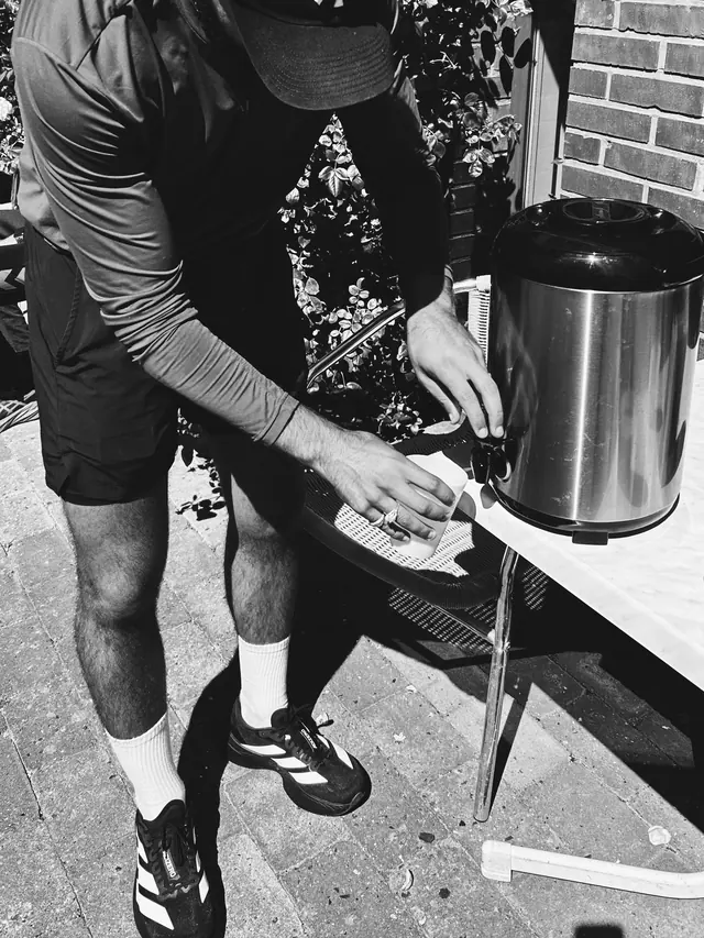Pouring coffee after the run