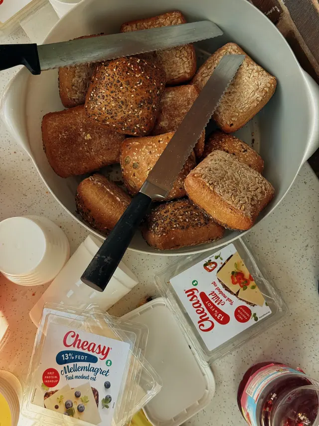Bread and spreads in a bowl