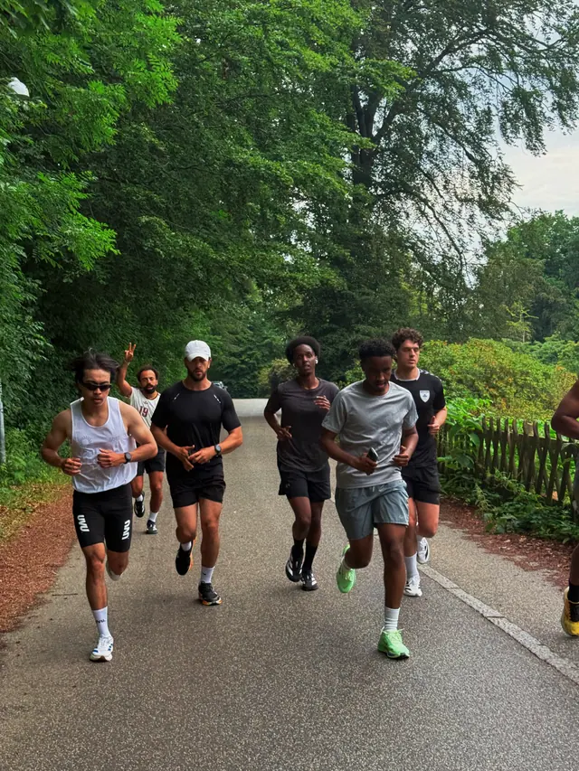 A group running a suburban road